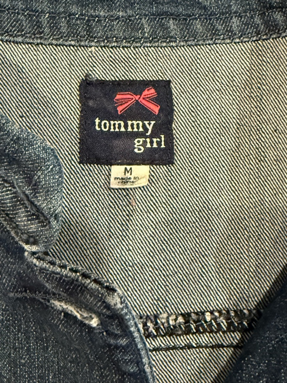 Tommy Girl Denim Jacket Ruffle Trim Fitted Blue Jean Jacket M - Picture 2 of 9
